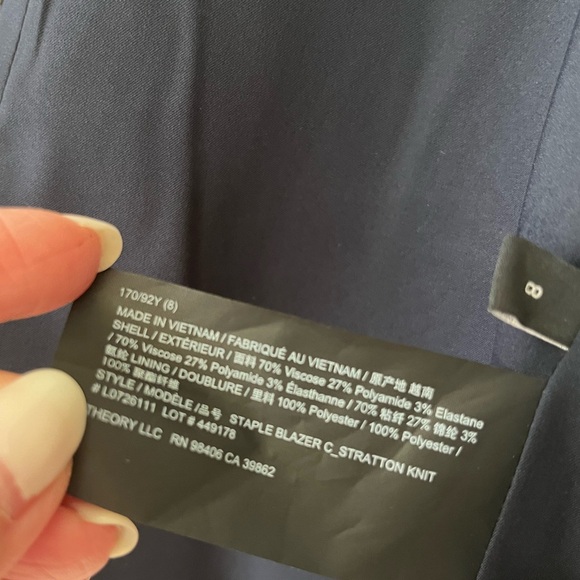 Theory houndstooth blazer size 8. Navy, Brown, cream and grey woven pattern . - Picture 4 of 8